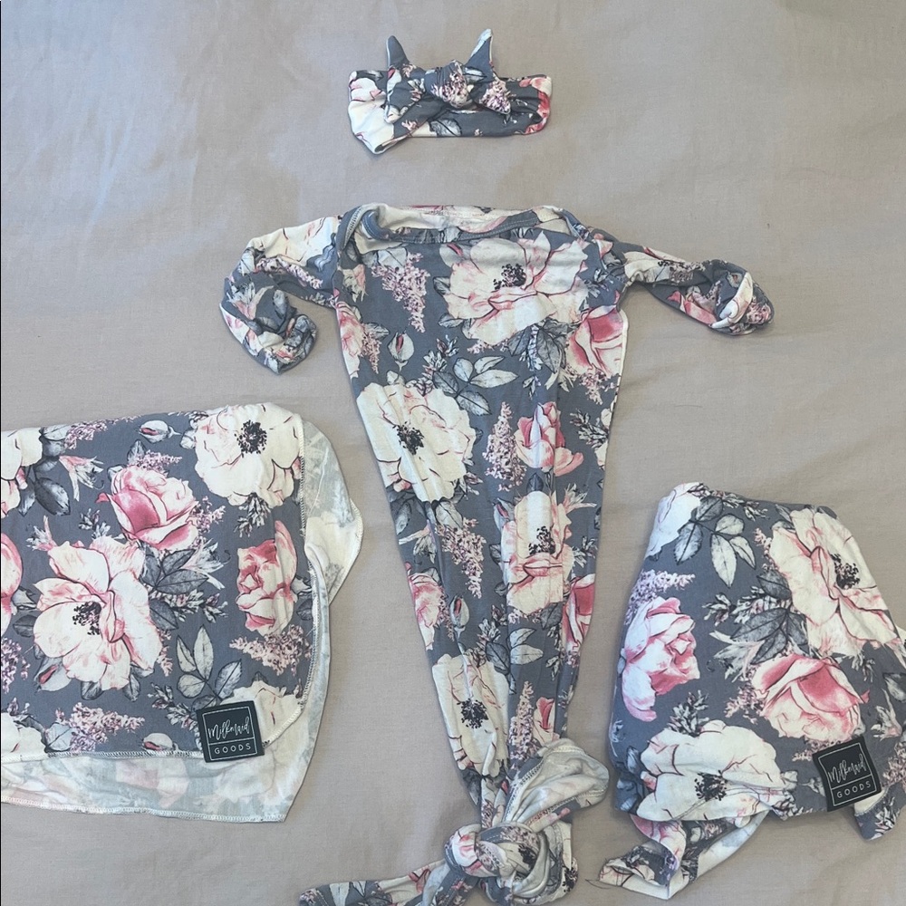 Floral Baby Outfit Set with Headband